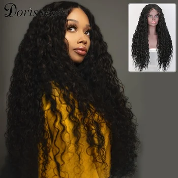 

Doris Beauty Synthetic Lace Front Wig Black Brown Long with Baby Hair Curly Wig Natural Loose Wigs for Women