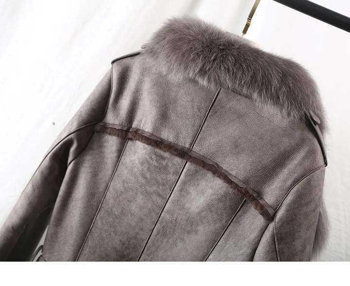 fashion winter new real leather lamb fur grass one coat coat women's long fox windbreaker fur