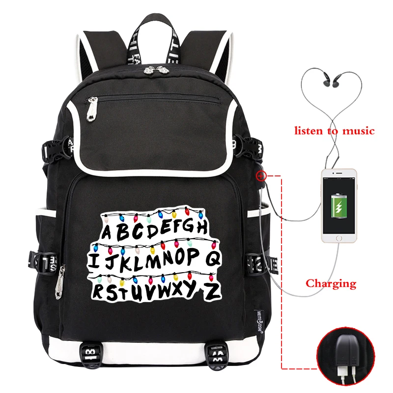 Canvas Backpack 13 Очень странные дела рюкзак с отражающими вставками plecak Szkolny Для женщин/Для мужчин, рюкзак для мальчиков и девочек-подростков, рюкзак для путешествий с отделением для лэптопа, Bagpack зарядка через usb - Цвет: Canvas Backpack 13