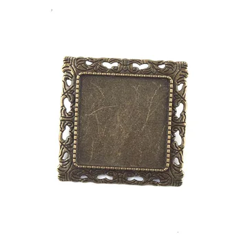 

10pcs/lotWholesae Brooch Base Fitting 25*25mm Square Cabochon Antiqued Bronze Tone Vintage Pin Brooch Base Jewelry Finding