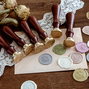 

Brass Head Wax Stamps Retro plant animal Sealing Wax Stamp Wedding Invitation Wooden Handle Stamps Christmas Card Wax Seal Stamp