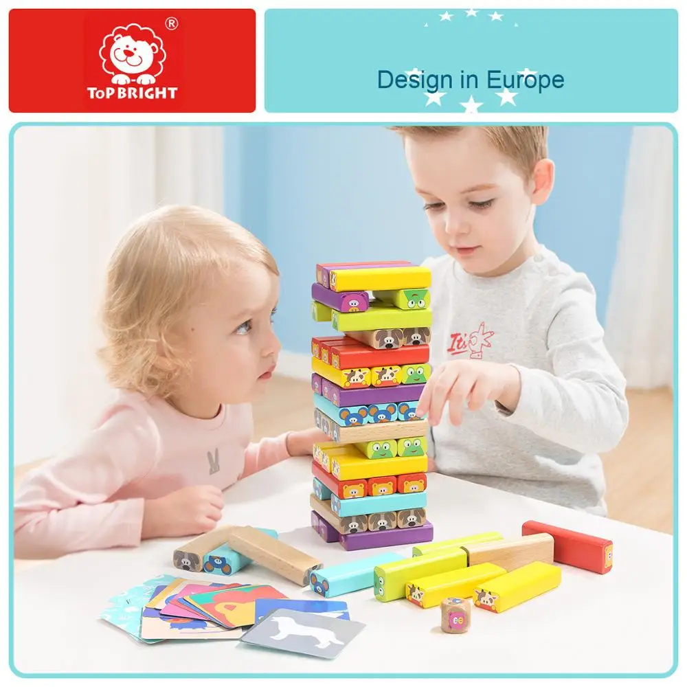 Wooden Toys Stacking shapes toddlers baby bright Educational Game blocks board 