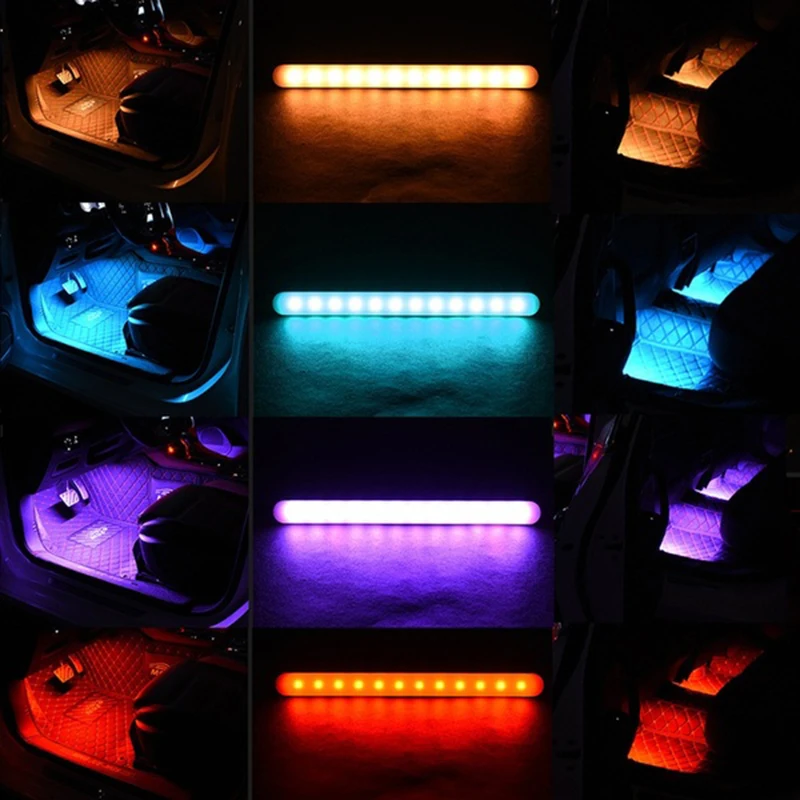 4 шт. 12 в автомобильный интерьерный светильник RGB Светодиодная лента Голосовое управление/пульт дистанционного управления USB атмосферный светильник s красочное украшение автомобиля