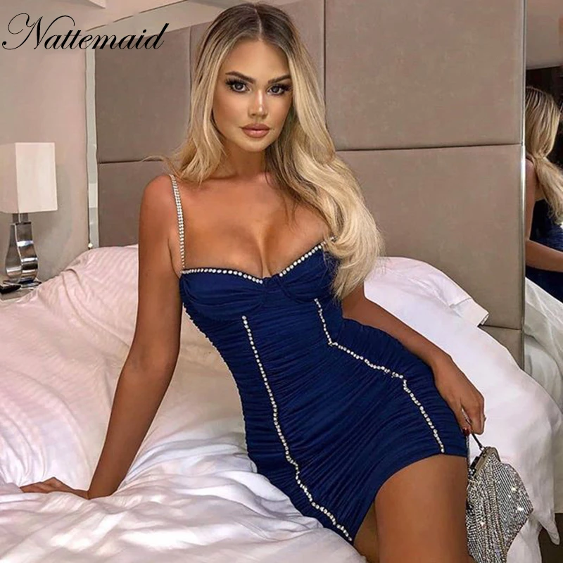 Женское плиссированное платье NATTEMAID вечернее мини с блестками и открытой спиной