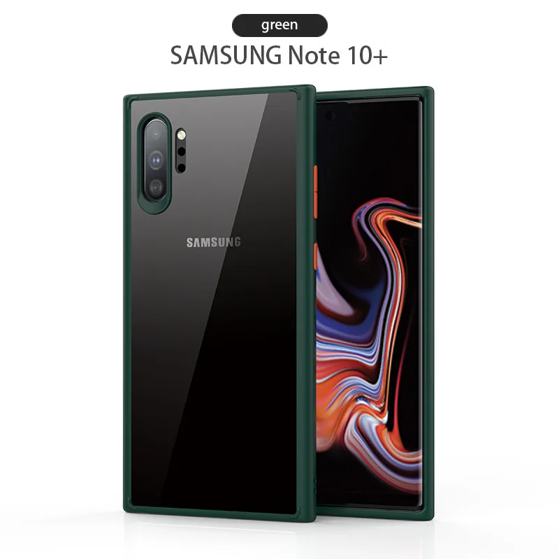 Прозрачный креативный противоударный чехол для телефона samsung Galaxy Note10 Note10+ ударопрочный защитный чехол-бампер - Цвет: Зеленый
