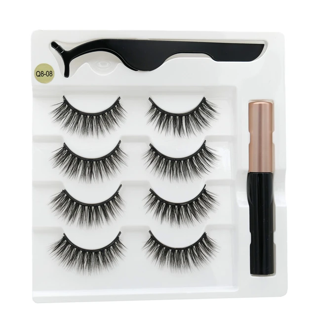 4 pairs of magnetic eyelashes natural soft magnet eyelashes natural magnetic eyeliner makeup mink eyelashes set tool Q8-08