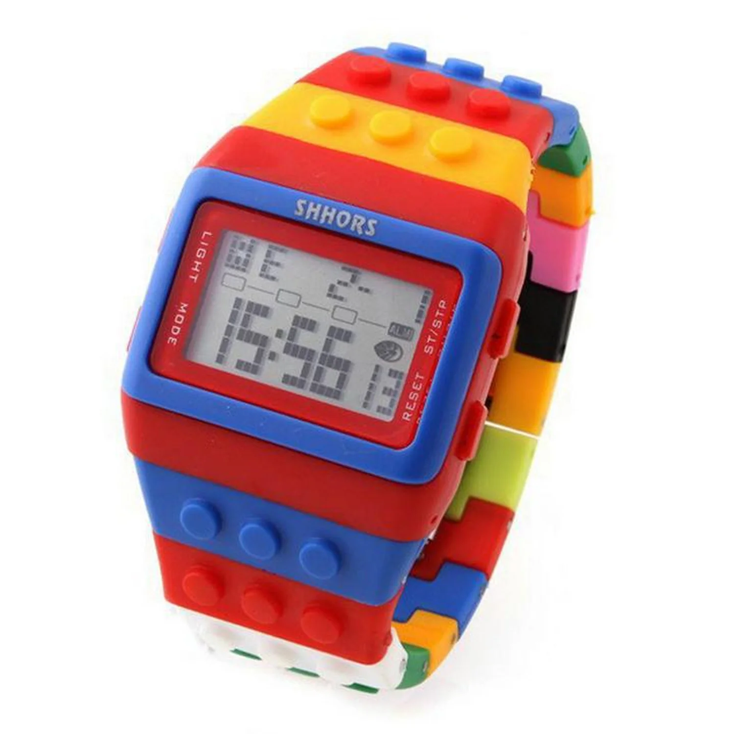 Модные Красочные строительные блоки цифровые часы с светодиодный светильник Секундомер Будильник функция для детей день рождения