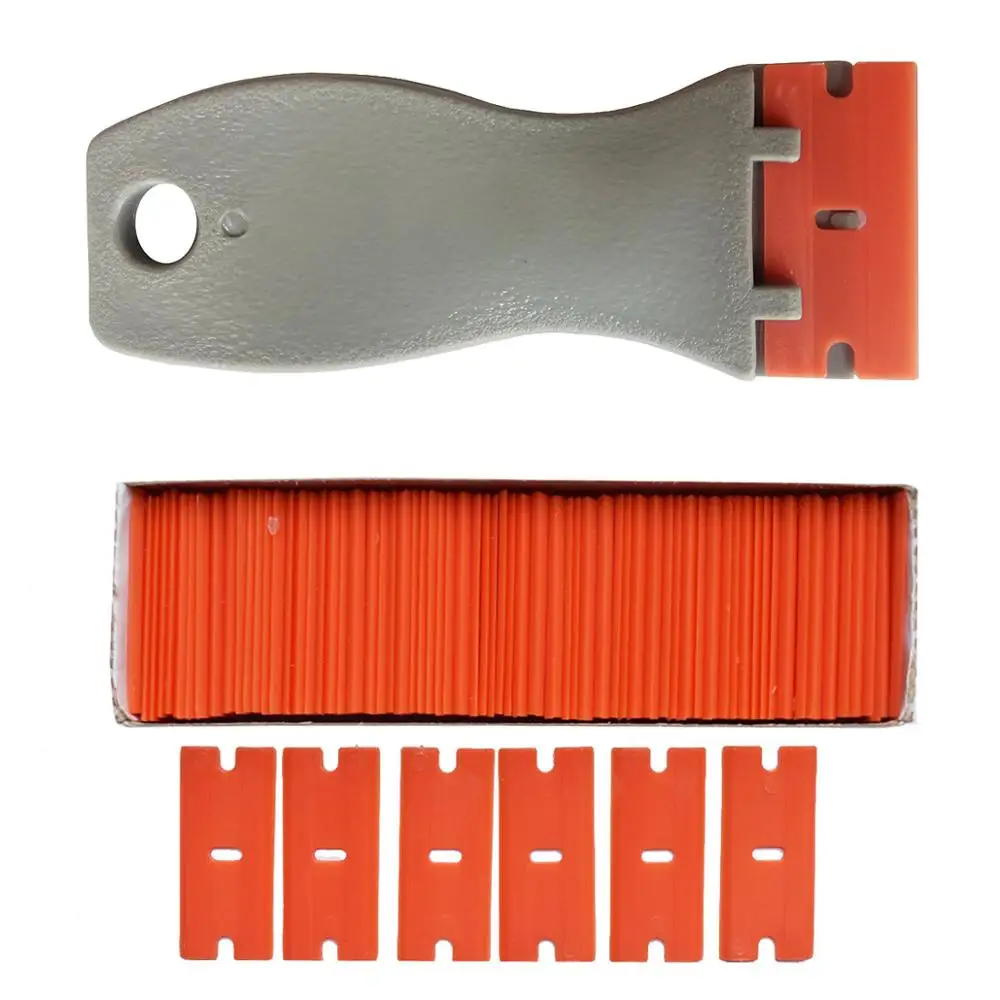 

100pcs 1.5inch plastic razor scraper blade Double Edged Plastic Razor Blades 1pc Squeegee glue removal knife clean scraper K41