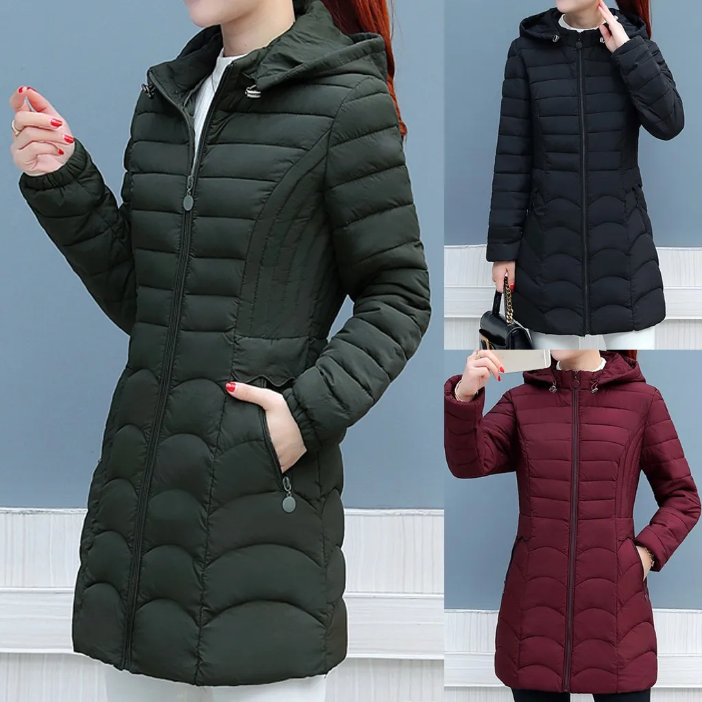 Down Coats Fashion Women Winter Warm Cotton Hooded Winter Jacket Long-Sleeved Coat Clothing Coats& Jackets Drop Shipping