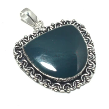 

Genuine Bloodstone Pendant Silver Overlay over Copper , Hand made Women Jewelry gift
