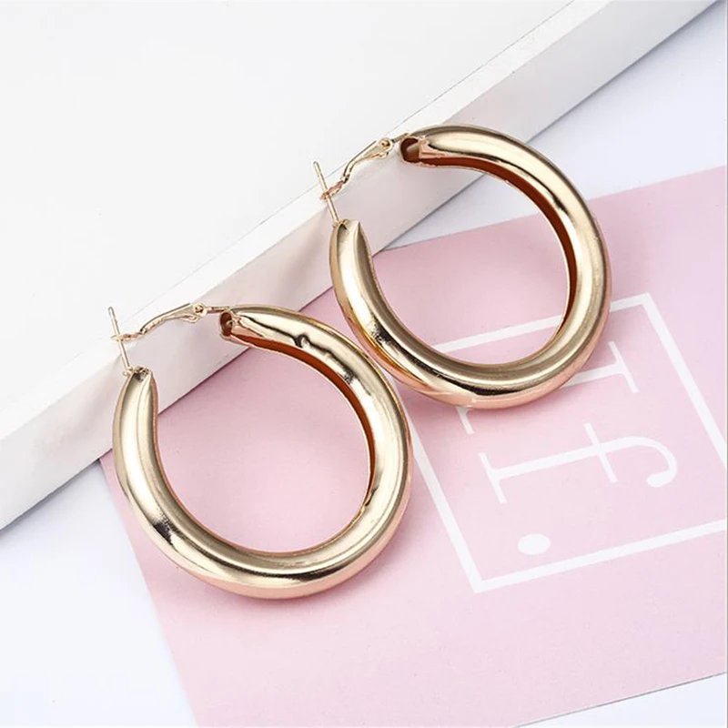 Модные серьги-кольца золотого и серебряного цвета в стиле хип-хоп, Круглые Гладкие кольца для ушей, минималистичные серьги-кольца, ювелирные изделия для женщин