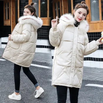 

Female Jacket Large Fur Collar Winter Jacket Women 2019 Warm Thicken Hood Winter Coat Women Down Cotton Parka Plus Size Lp503