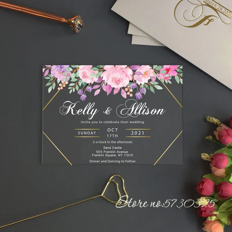 Square Rose Gold Acrylic Wedding Invitations