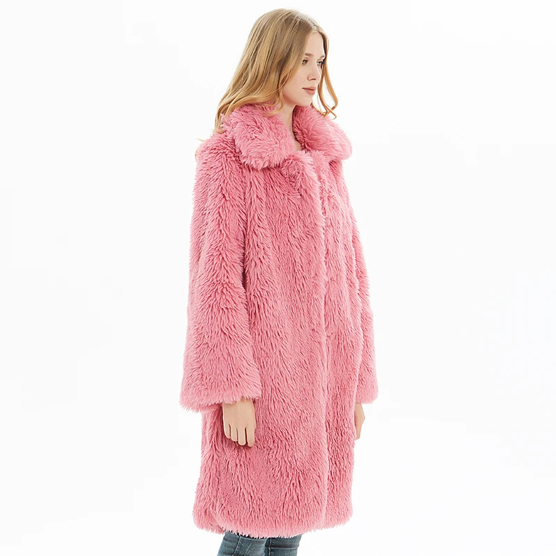 Зимнее женское пальто, Высококачественная плюшевая куртка, пальто из искусственного меха, роскошное длинное меховое пальто, Свободное пальто Lepel, толстое теплое Женское пальто, большие размеры