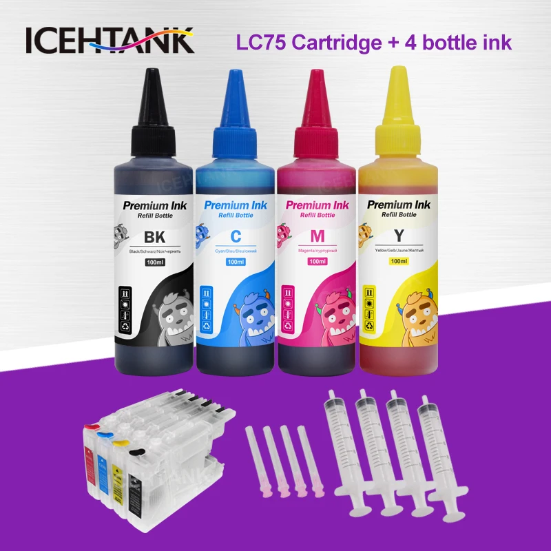 Картридж для принтера ICEHTANK LC-75 + чернила 400 мл Brother LC12 LC40 LC71 LC73 LC75 LC400 LC1220 LC1240 DCP J525N