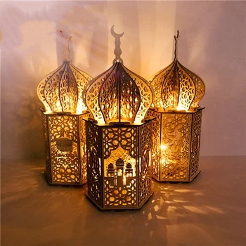 

New Style DIY Muslim Palace Night Light Led Wooden Eid Mubarak Ramadan Festival Home Decoration Party Moon Lamp Holiday Gifts