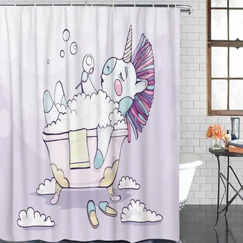 

Bathroom Curtain Cartoon Unicorn Waterproof Fabric Shower Curtain Home Decoration Bathroom Shower Curtain
