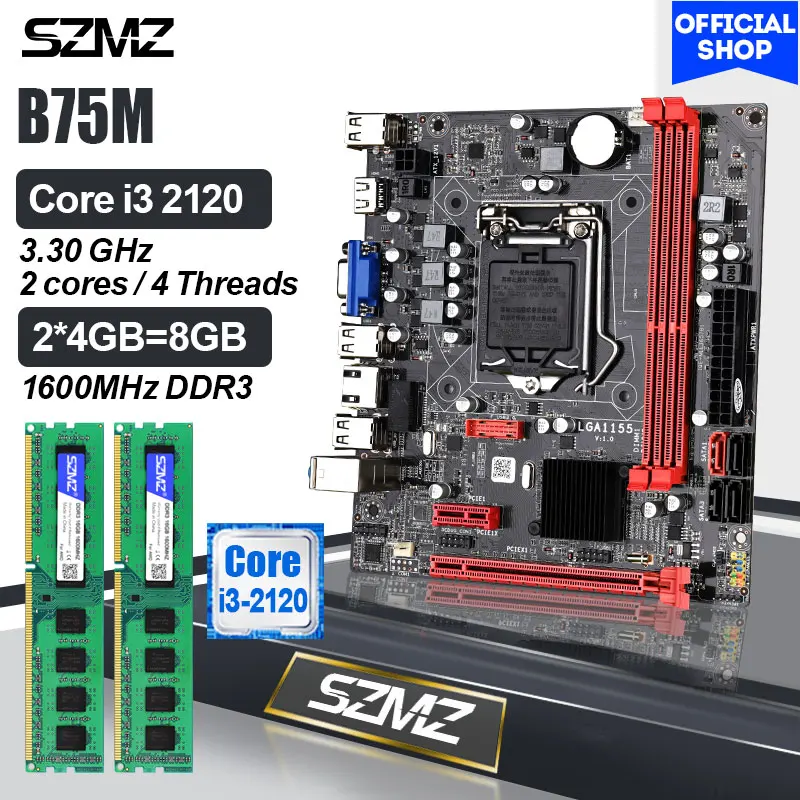 SZMZ placa base B75 para ordenador de escritorio, Combo LGA 1155 con