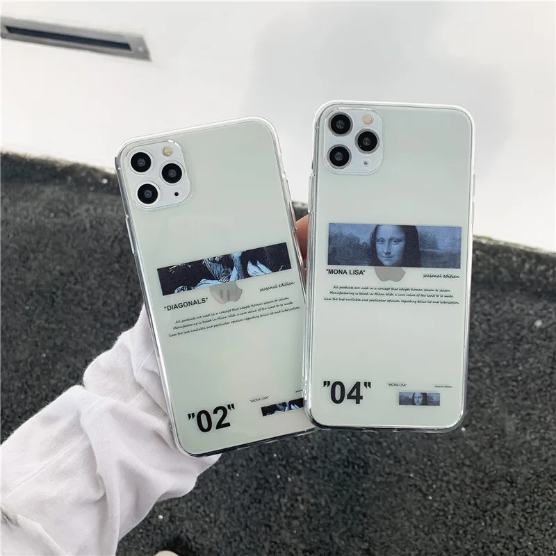 fashion art Mona Lisa soft Silicon case for iPhone 7 8 plus 11 12 13 Pro X XS MAX XR Street luxury white letter label cover | Мобильные