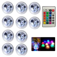 

RGB Remote Control LED Underwater Light 16 Color Submersible Night Lamp IP68 Waterproof Knob Round Vase Bottom Light Party Decor