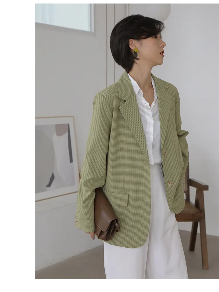 Korean-style Autumn& Winter New Style Simple Retro Straight-Cut Small Plaid after Belt Long Sleeve Casual Suit Women's X17