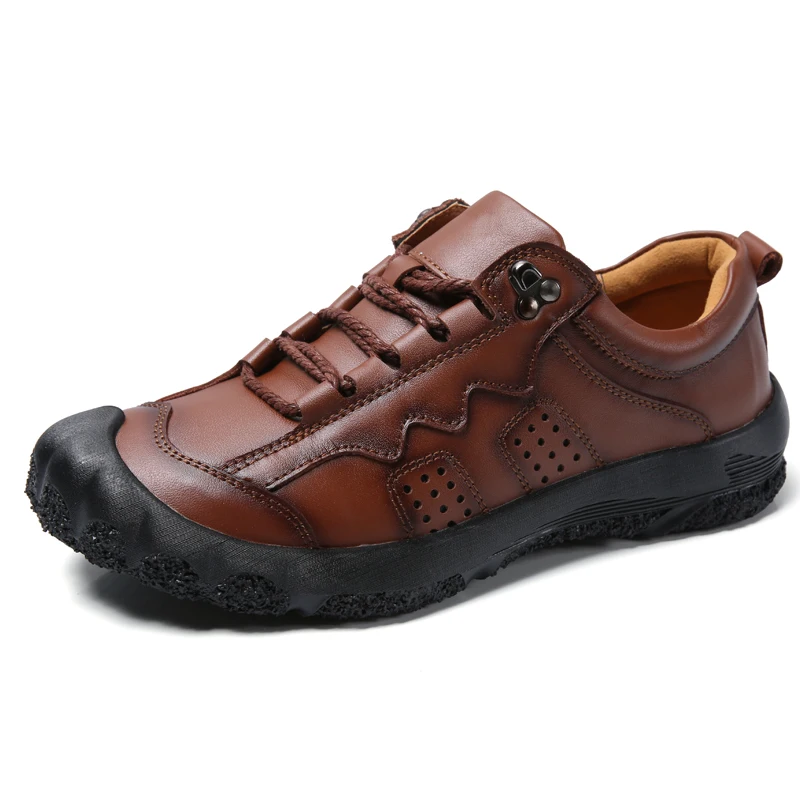 WeiDeng Big Size 38-48 Genuine Leather Casual Snow Military Boots Men Winter Walking Shoes Warm Waterproof Non Slip Flats Soft - Color: 021 Brown