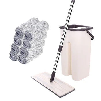 

Flat Squeeze Magic Floor Lazy Mop Floor Mop Set Wet and Dry Usage Automatic Mop And Bucket Microfiber Cleaning Cloth