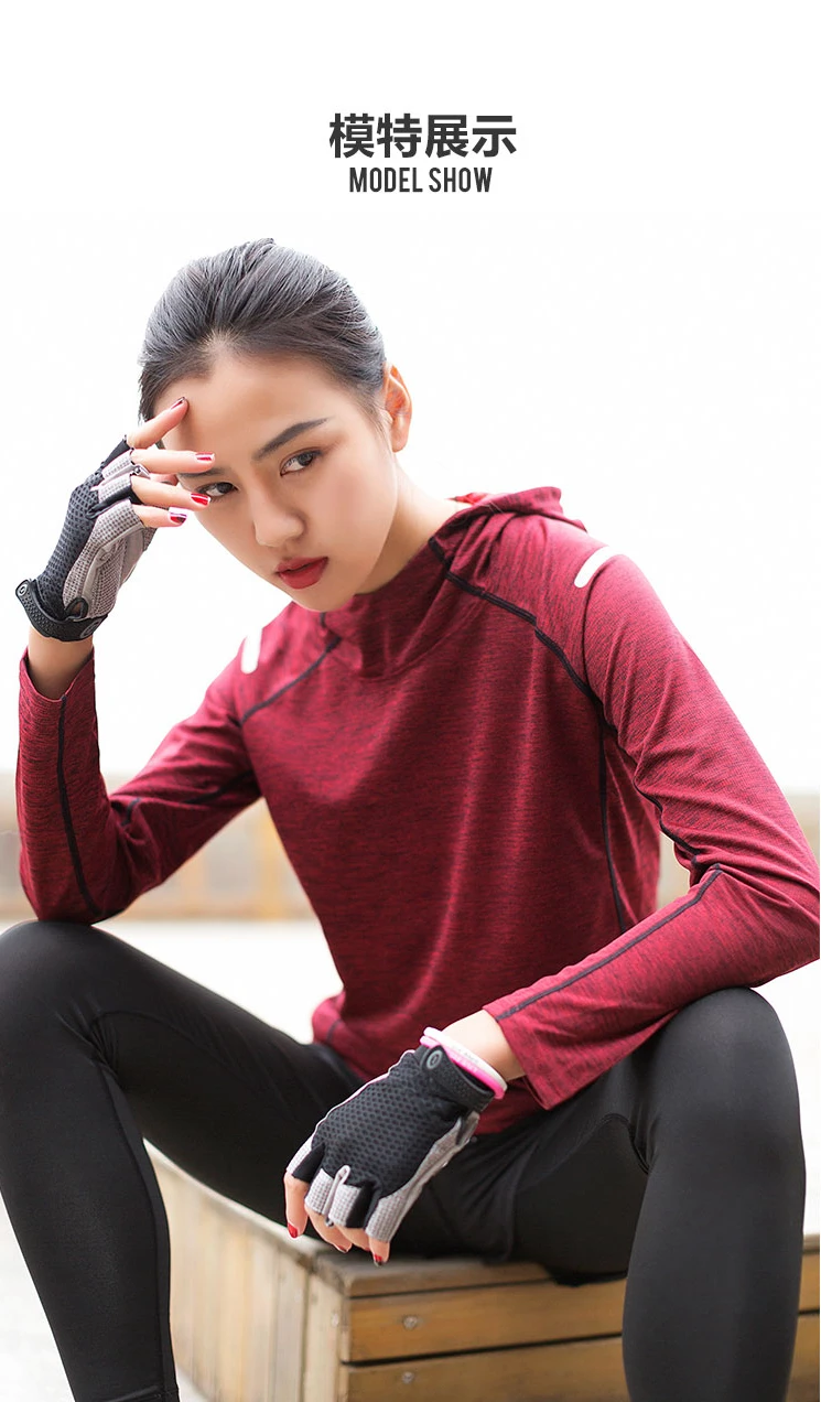 Тонкая спортивная женская футболка с капюшоном для фитнеса, футболки для занятий йогой, быстросохнущая футболка с длинным рукавом для бега, спортивная одежда для спортзала, куртки