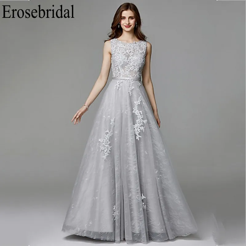 Erosebridal серое Длинное Элегантное Вечернее платье кружевные вечерние платья для женщин с v-образным вырезом сзади элегантные платья для вечеринки вечернее