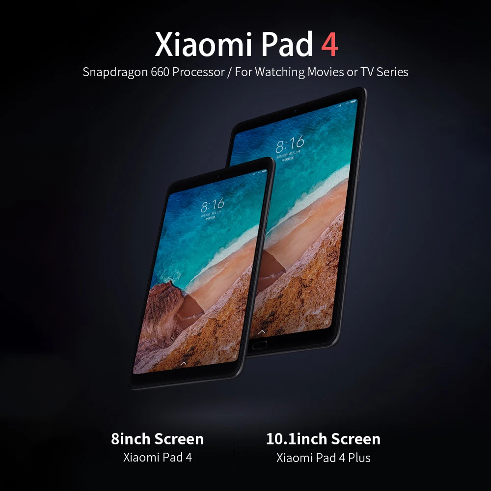 Xiaomi Mi Pad 4 планшетных ПК с гироборд с колесами 8 дюймов FHD 4GB 64GB Snapdragon 660 Octa Core 5MP+ 13MP камеры 6000 мА/ч, два Wi-Fi Планшеты черный