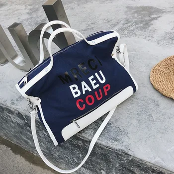 

Summer 2019 New Canvas Fashion Women's Bag Contrast Letter Single Shoulder Large Capacity Handbag Casual Slung Bag