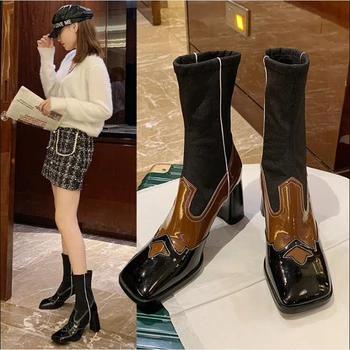 

Mid-calf Boots High Heel Short Boots Women Shoes Woman Fashion Color Matching Short Boots 2020 Winter New Short Fur Boots D592