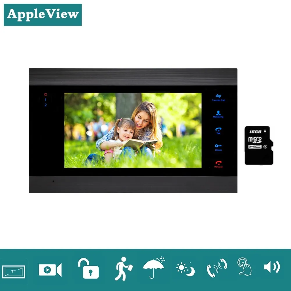 

7 inch Indoor Monitor Video Door Phone Doorbell Intercom System Video Recording Photo Taking Wall Mounting Black