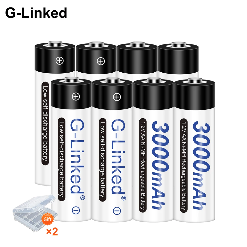 G-Linked 8pcs aa battery nimh 2a rechargeable 3000mah 1.2v for camera toy | Электроника