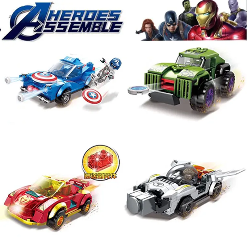 

Avengers 4 Super Speed Racing Car Captain America Iron Man Building Blocks Bricks Kits Kids Toys B812