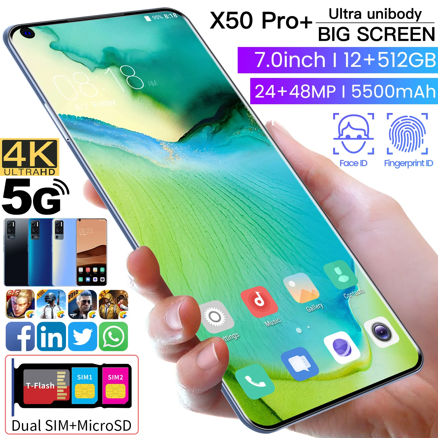 2021 Новая глобальная версия 7 0 inch X50 Pro + смартфон Две сим-карты двойной режим