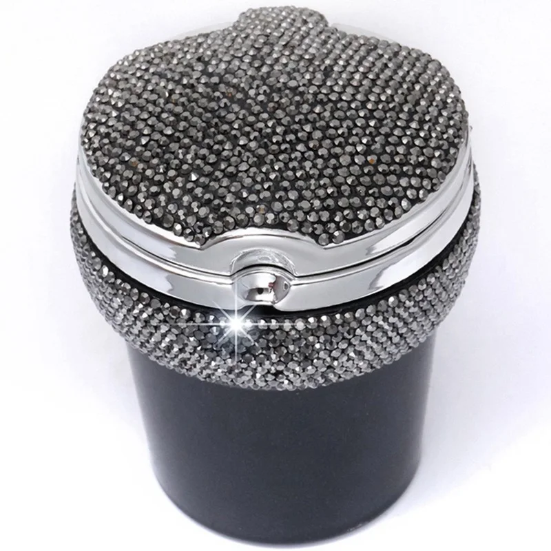 Съемная автомобильная пепельница со светодиодной подсветкой Хрустальный Bling Стразы пепельница для машины пепельница стакан для хранения держатель для девушек и женщин - Название цвета: CAR6889BK