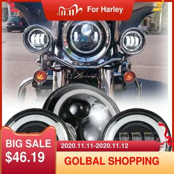

Black Moto LED Headlight 7'' Motor headlamp Angel Eyes with 4.5 " Led Fog Light motorcycle 7'' bracket for Touring Trike Softail
