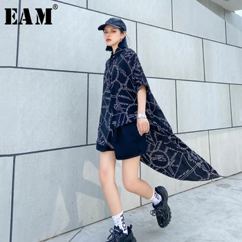 

[EAM] Women Back Long Pattern Printed Big Size Blouse New Lapel Long Sleeve Loose Fit Shirt Fashion Spring Summer 2020 1U083