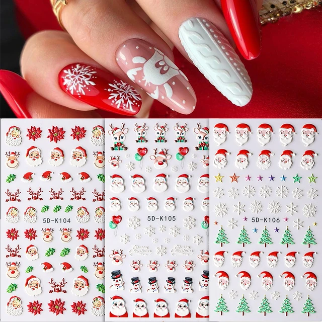 Pegatinas y calcomanías 3D para uñas de Navidad, adhesivos para uñas, Papá  Noel, copo de nieve, alce, árbol de Navidad, manicura, diseño de arte de  uñas de Navidad, 1 pieza - AliExpress