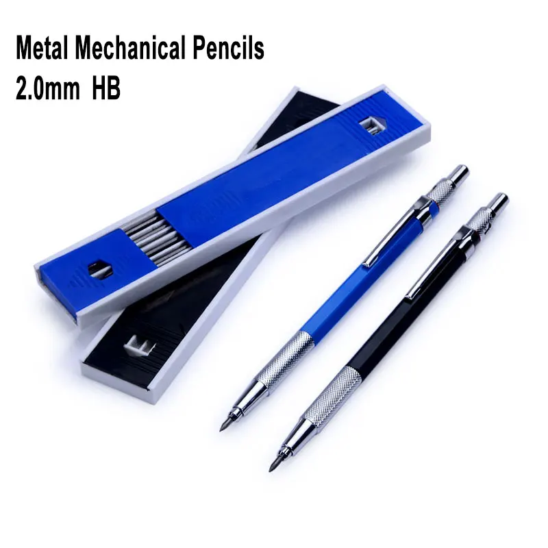 2.0mm Metal Mechanical Pencils With Hb Lead Set For Art Sketch Drawing