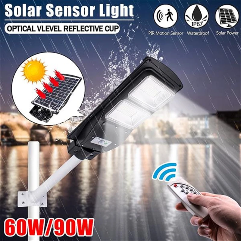 

60W 90W Led Solar Outdoor Street Light Control Radar External Sensor Remote Control Led Street Lamp Waterproof Wall Lamp SMD2835
