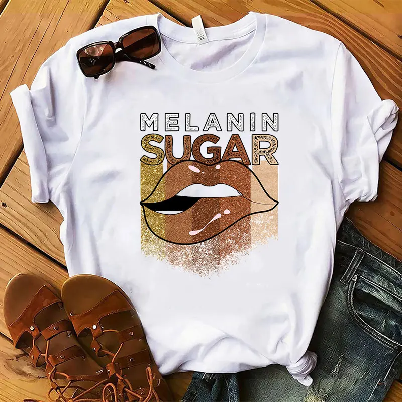 

Afro Black Girl Magic T Shirt Wholesale White Printing Cotton Women Shirt Melanin Women Poppin Shirt For Women