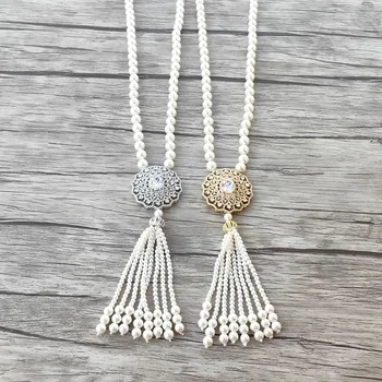 

1Pcs CZ zircon Micro pave Round charm Connector,Natural Shell Pearl Beads Chain tassels Women fashion Jewelry Necklace NK513