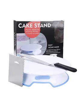 

10 Inch Plastic Cake Plate Turntable Rotating Anti-skid Round Cake Stand Baking Caking Making Set Cake Scraper Spatula