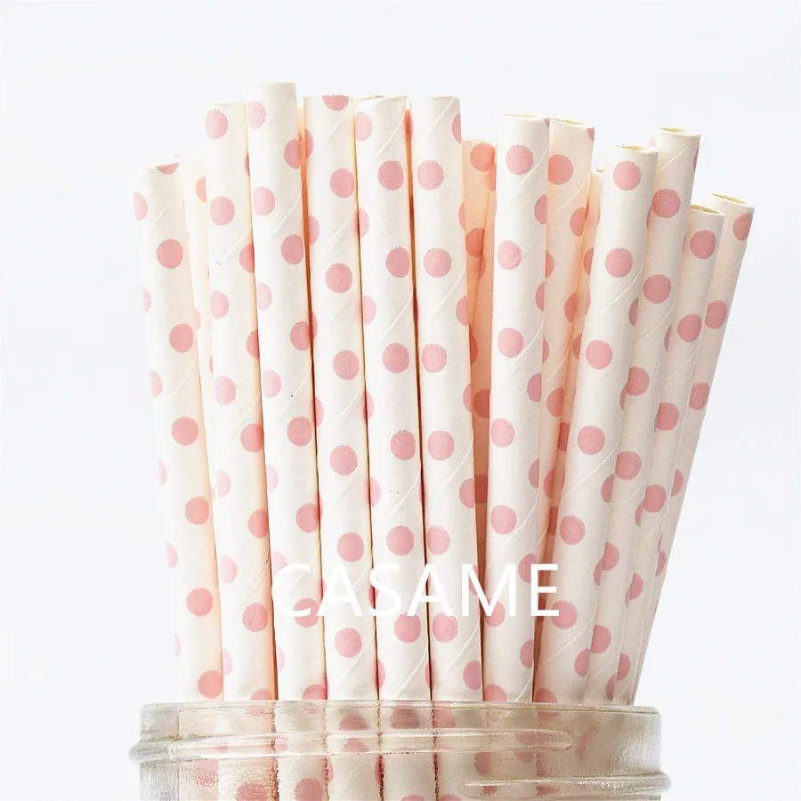 Light Pink Dot 100 шт бумажная соломинка для питья полосатая соломенная детская Свадебная душевая декорация подарочные вечерние принадлежности для мероприятий - Цвет: Light Pink Dot