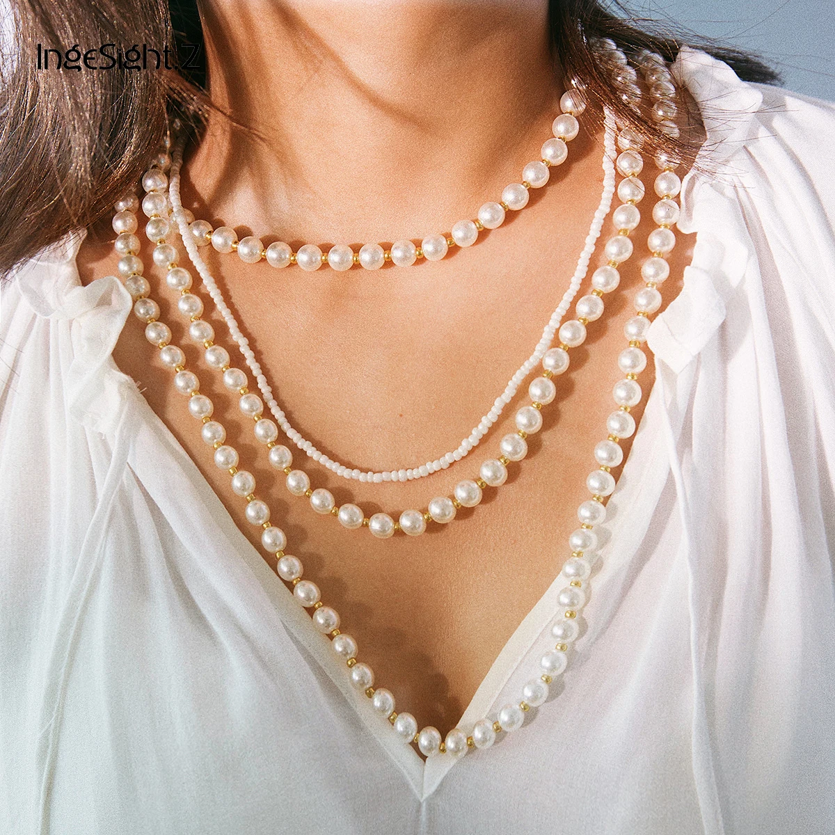 

IngeSight.Z Bohemian Multi Layer Imitation Pearl Choker Necklace Collar Statement Women Bead Long Chain Necklaces Jewelry Gift