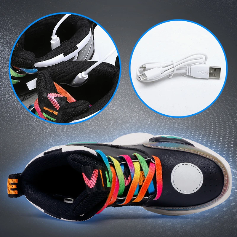 Детская обувь с зарядкой от USB, цветной светодиодный светильник, сетчатые светящиеся кроссовки для девочек, светящиеся кроссовки для мальчиков, детская обувь