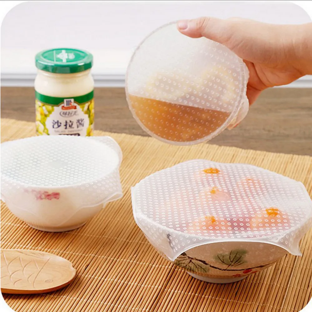 

3pcs Reusable Silicone Food Wraps Seal Vacuum Cover Stretch Lid Kitchen Accessories Food Fresh Keeping Saran Wrap Kitchen Tools