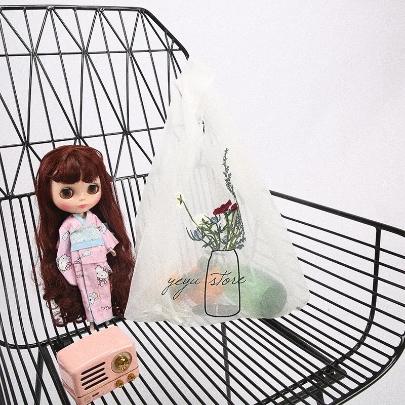 PGOLEGGY Original New Solid Color Totes Light Mesh Handbag Rose Embroidery Portable Shopping Bag Portable Elegant Girl Totes